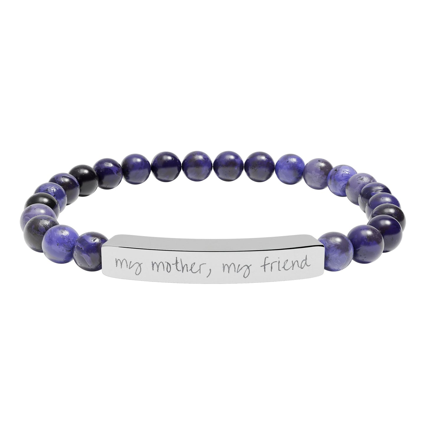 Engraved Natural Stone Bar Bracelet — "my mother, my friend" Stretch Bead Bracelet
