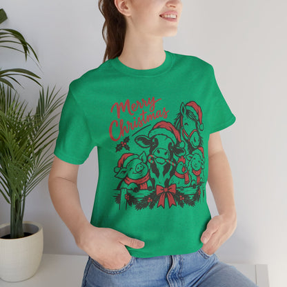 Merry Christmas Farm Animals Graphic Tee