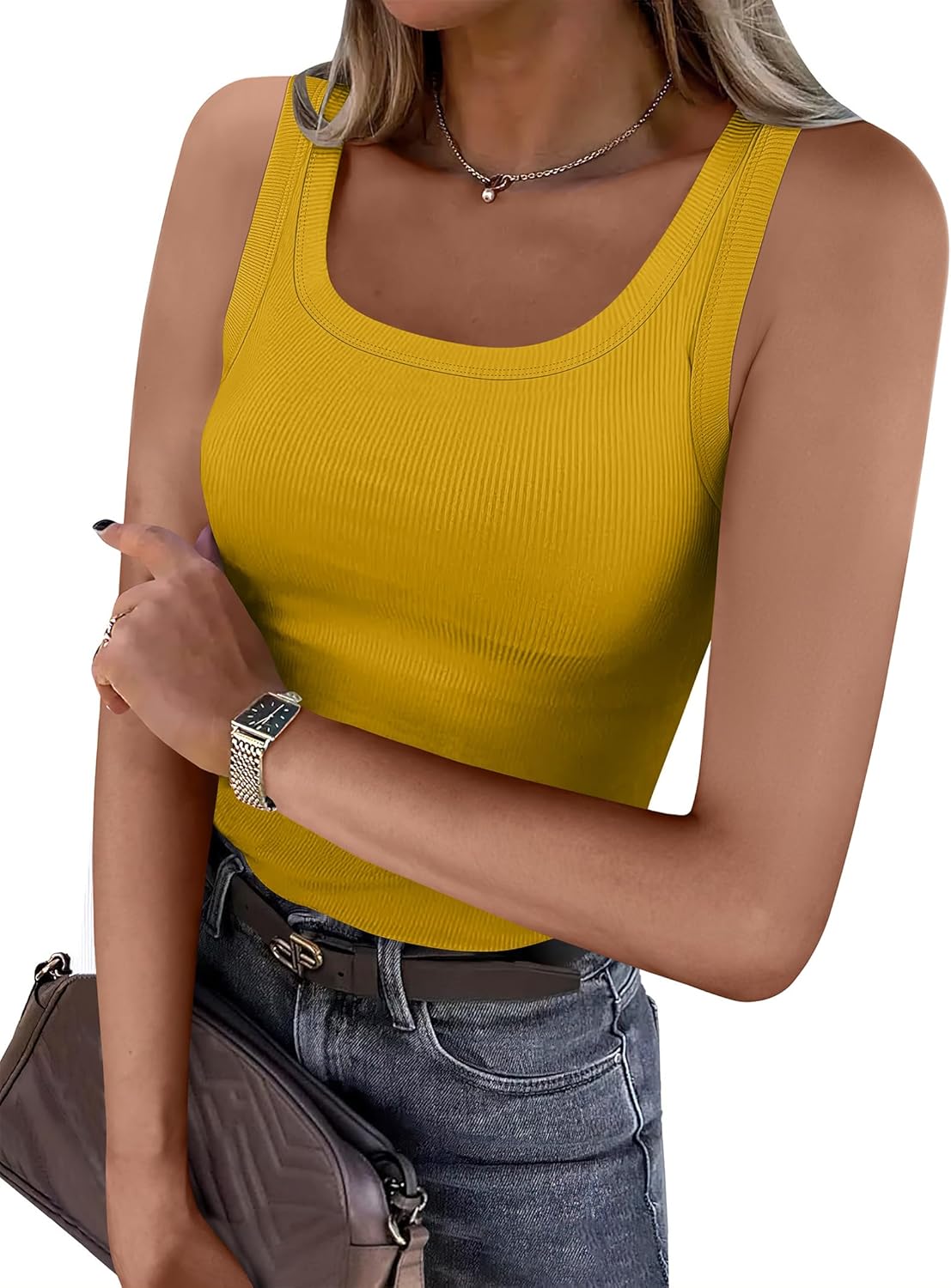 ANRABESS Women's Sleeveless Scoop Neck Tank Top Ribbed