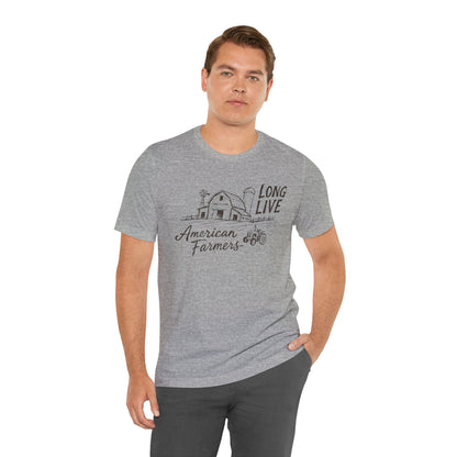 Long Live American Farmers Tee — Vintage Farmhouse Barn & Tractor T-Shirt