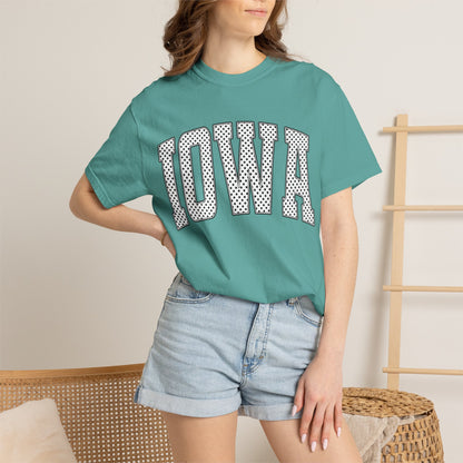 Iowa Retro Polka Dot Mesh Lettering Color Comfort T-Shirt