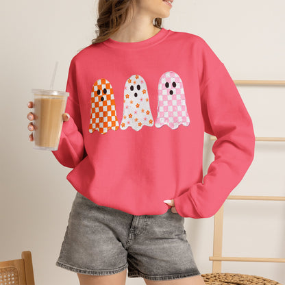 Ghost Crewneck Sweatshirt — Cute Checkerboard Halloween Pullover