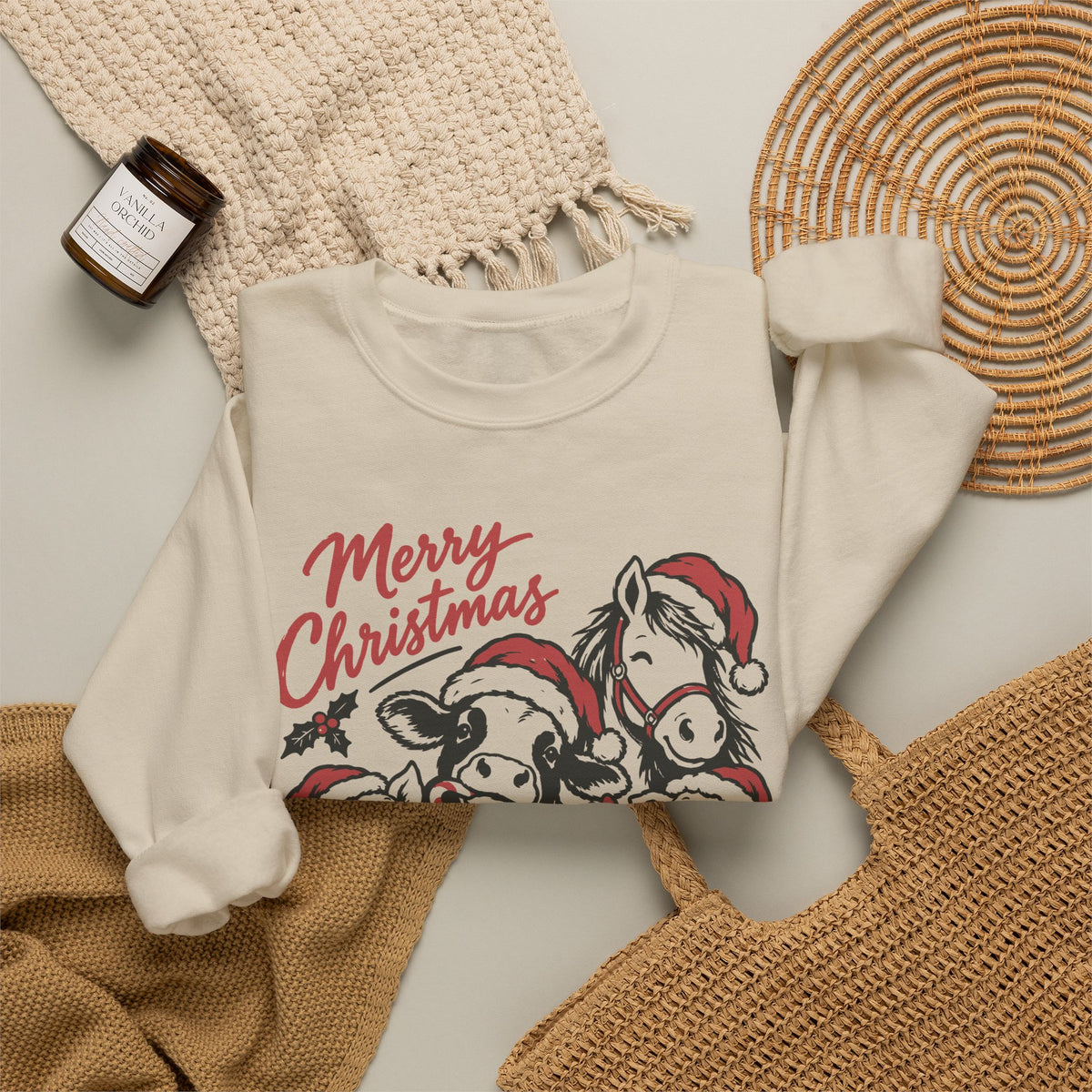 Merry Christmas Vintage Farm Animals Crewneck Sweatshirt