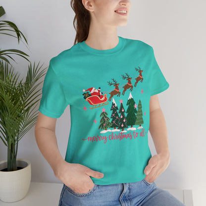 Christmas Tee - 'Merry Christmas to All' Santa Sleigh & Reindeer Holiday T-Shirt