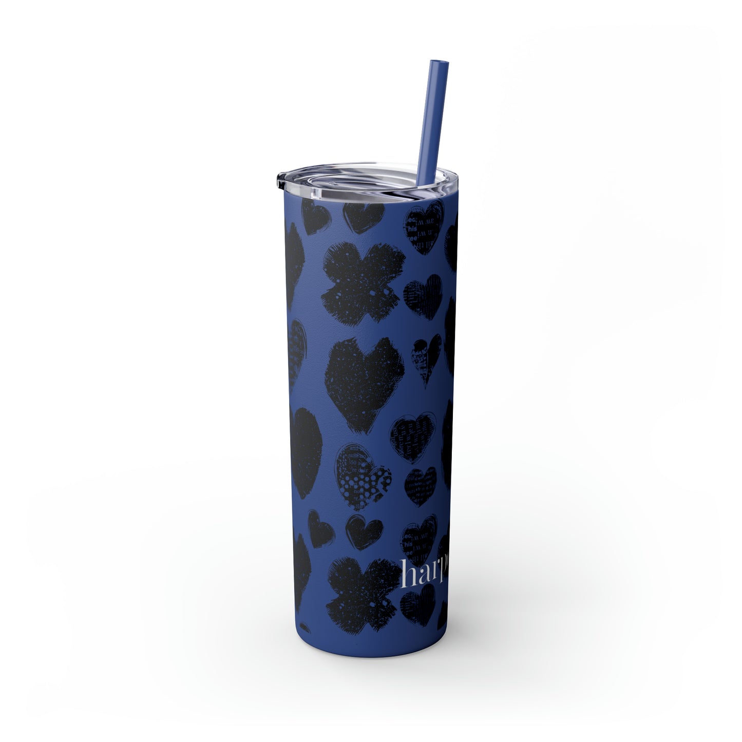 Black Heart Skinny Tumbler with Straw, 20oz