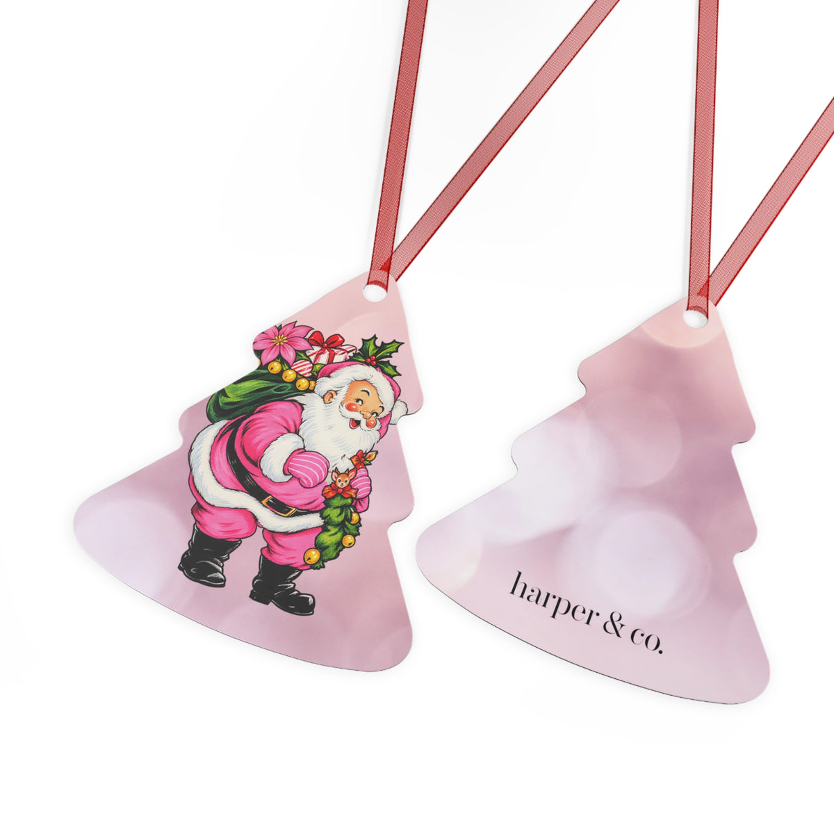 Pink Santa Christmas Metal Ornament