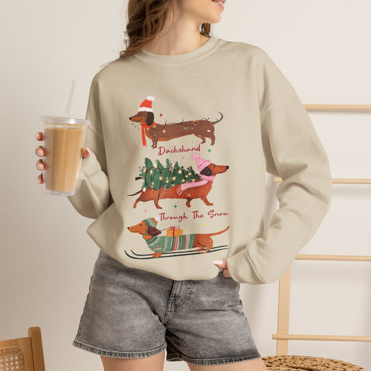 Dachshund Through the Snow Christmas Winter Jersey Sweatshirt