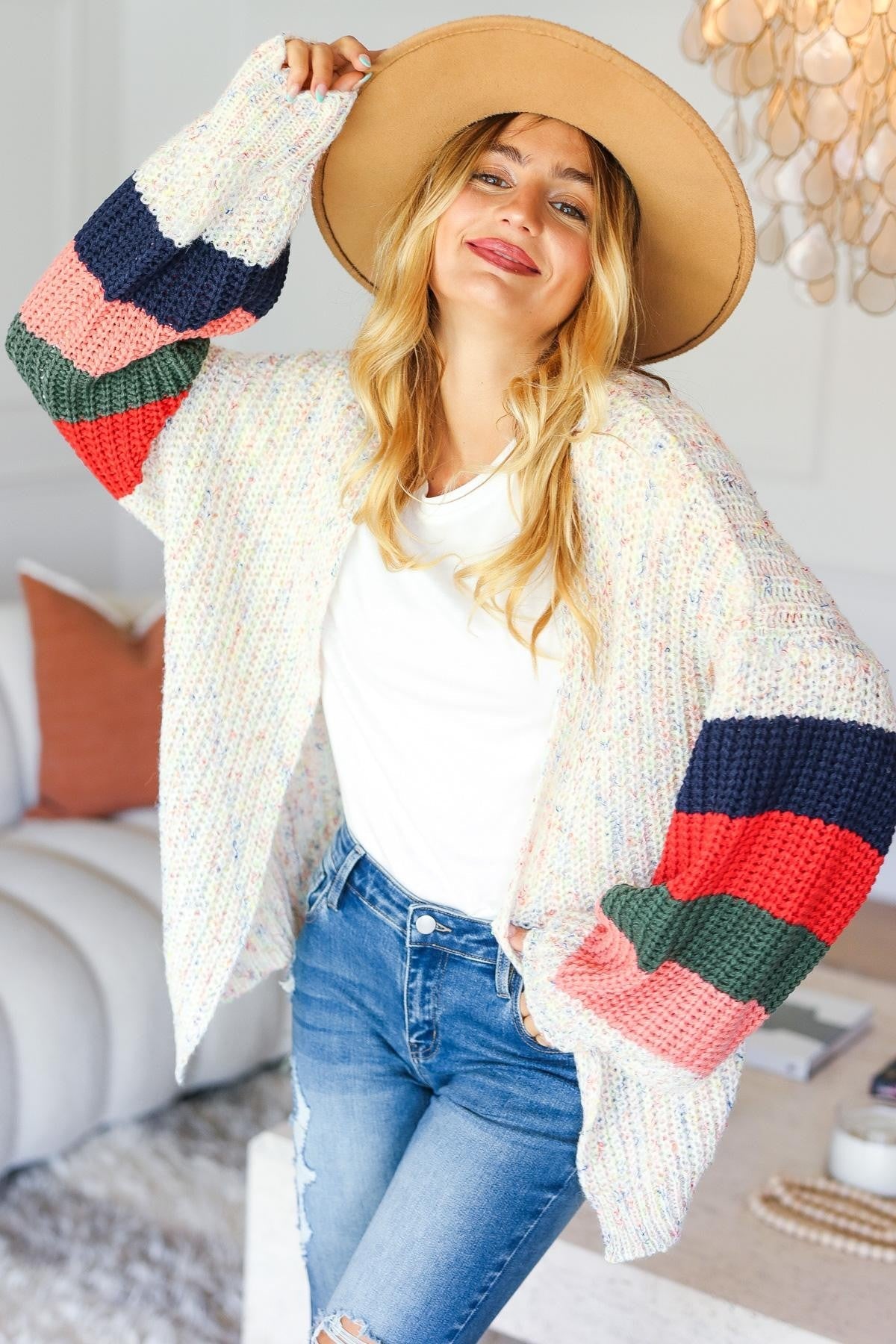 Sandy Multi Color Oversized Sweater Open Cardigan