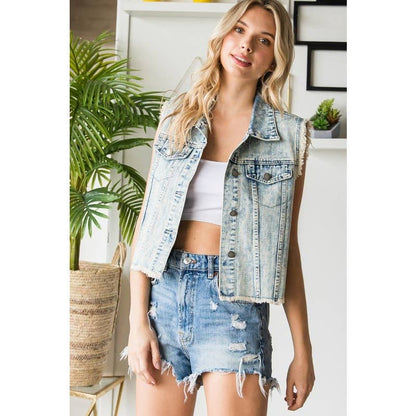 Rhinestone Color Black Wash Denim Vest
