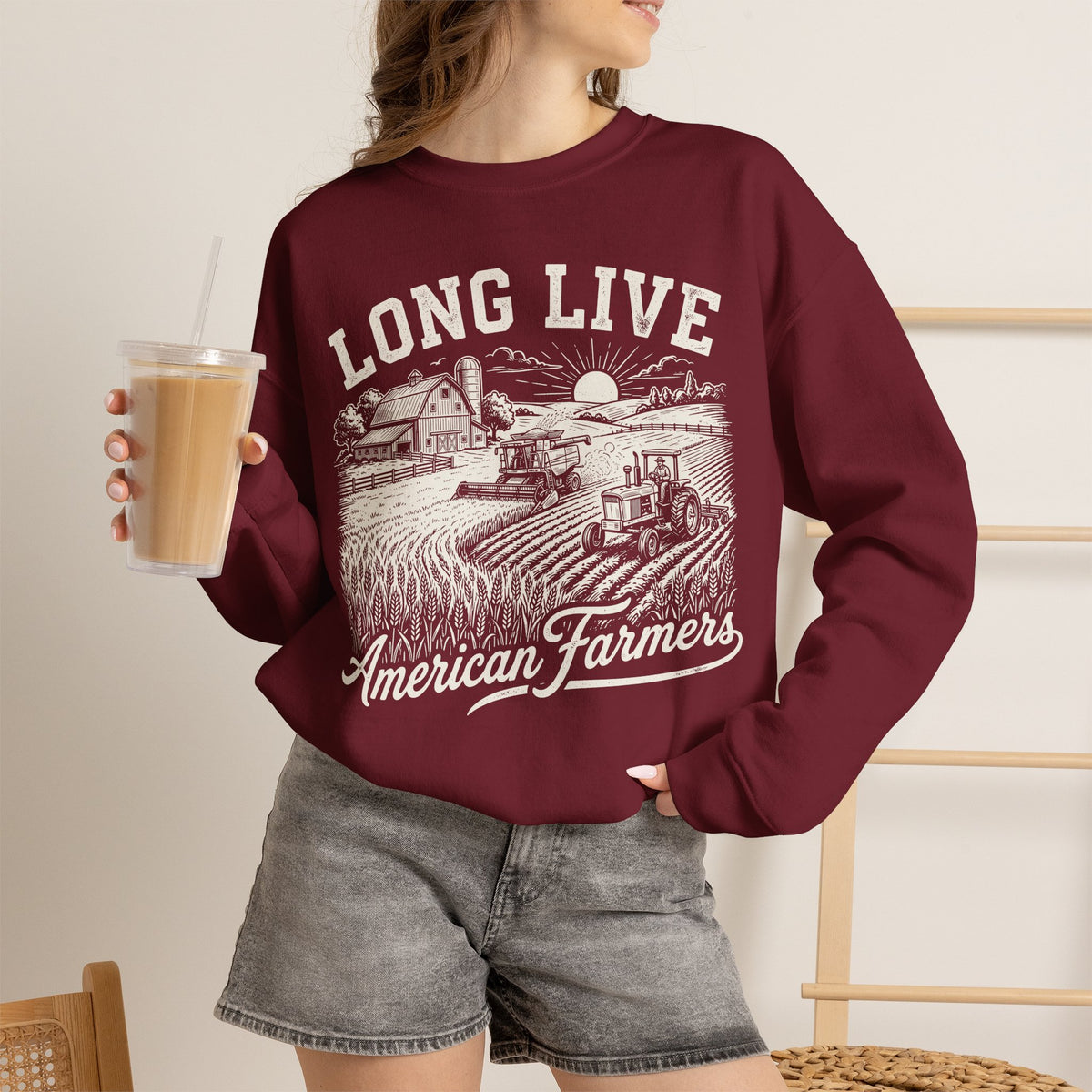 Long Live American Farmers Sweatshirt – Vintage Farm Scene Crewneck