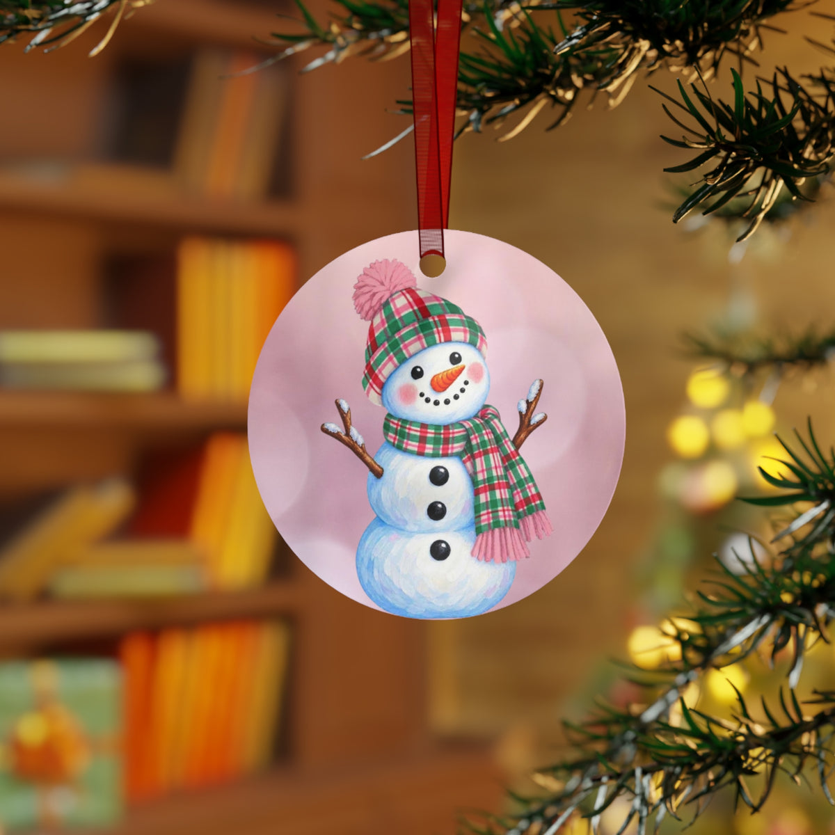 Pink Let It Snow Christmas Metal Ornament