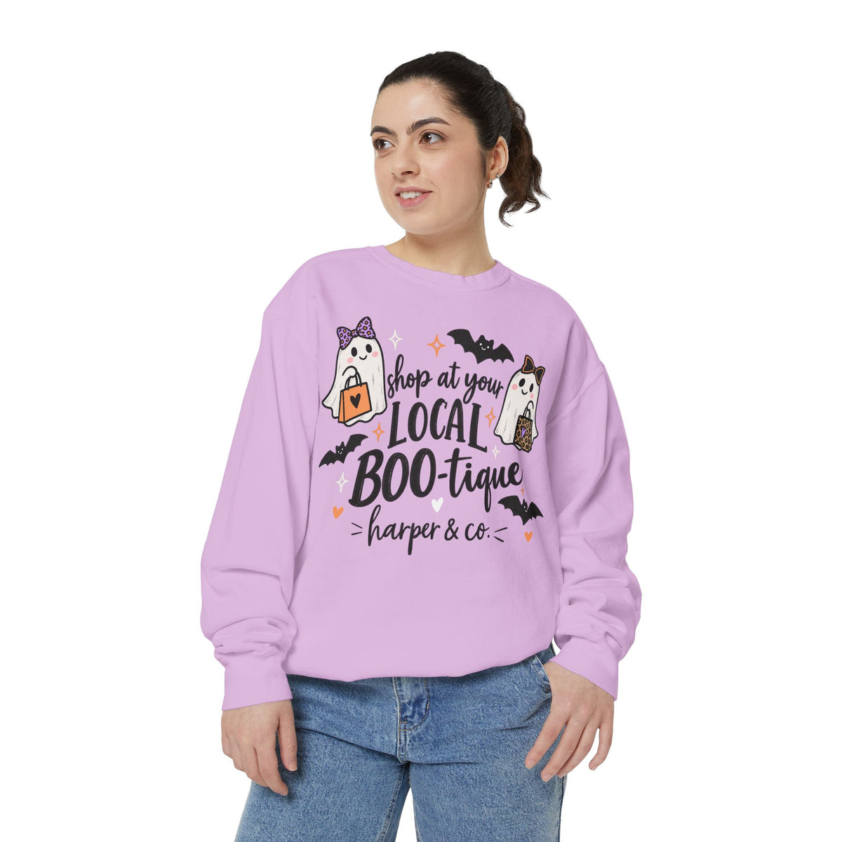 Local BOO-tique Halloween Sweatshirt — Cute Ghosts Trick-or-Treat Graphic