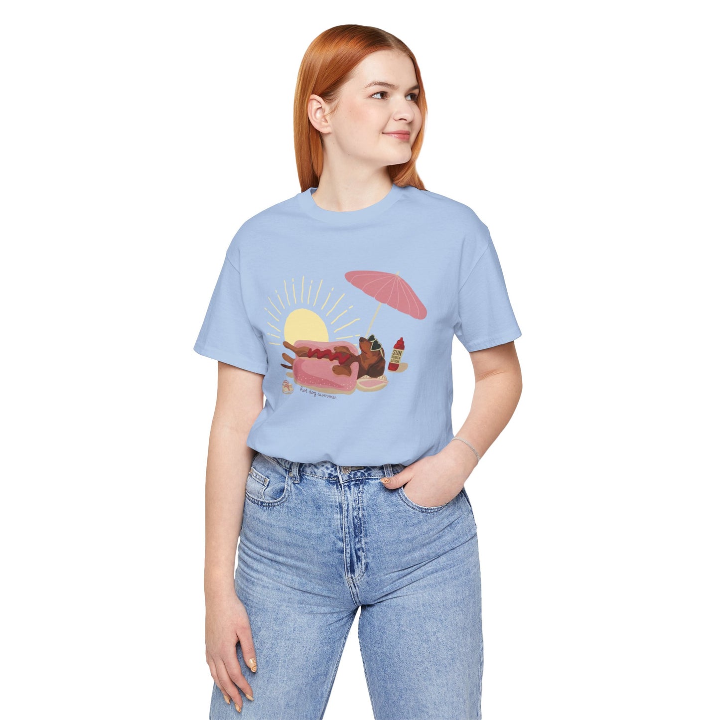 Hot Dog Summer Weenie Dog T-Shirt — Relaxing Dachshund at the Beach Graphic Tee