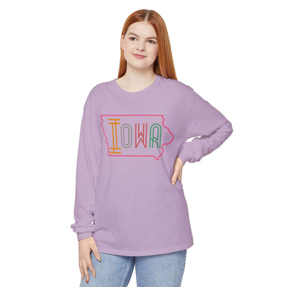 Iowa Pink Unisex Comfort Colors Garment-dyed Long Sleeve T-Shirt