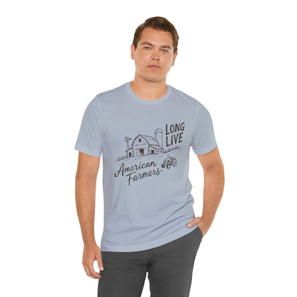 Long Live American Farmers Tee — Vintage Farmhouse Barn & Tractor T-Shirt