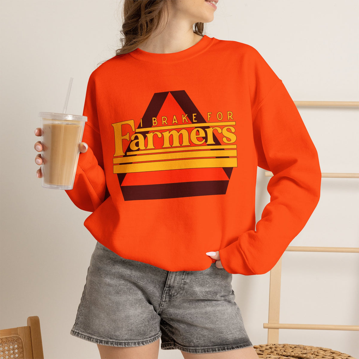 Farmers Crewneck Sweatshirt — 'I Brake for Farmers' Retro Farm Crew