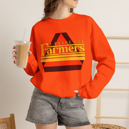 Farmers Crewneck Sweatshirt — 'I Brake for Farmers' Retro Farm Crew