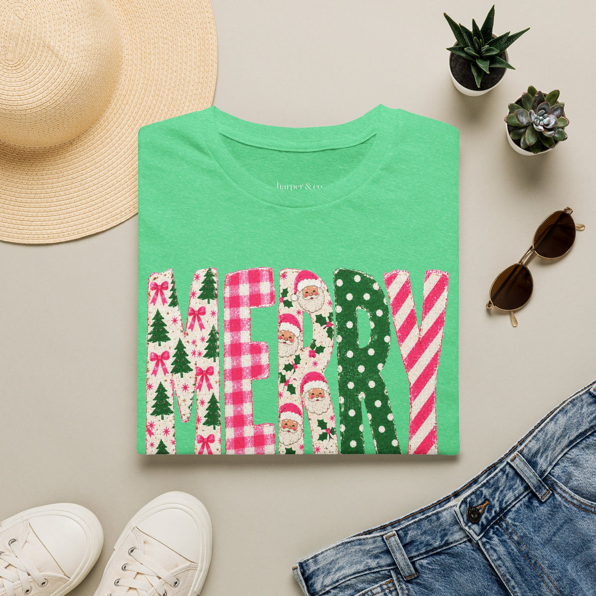 Merry Patchwork Christmas Holiday T-Shirt