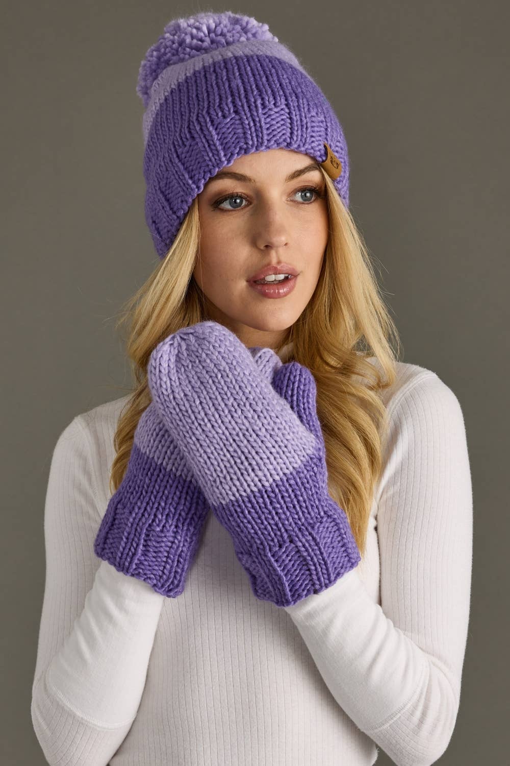 Lavender & Purple Color Block Knit Mittens