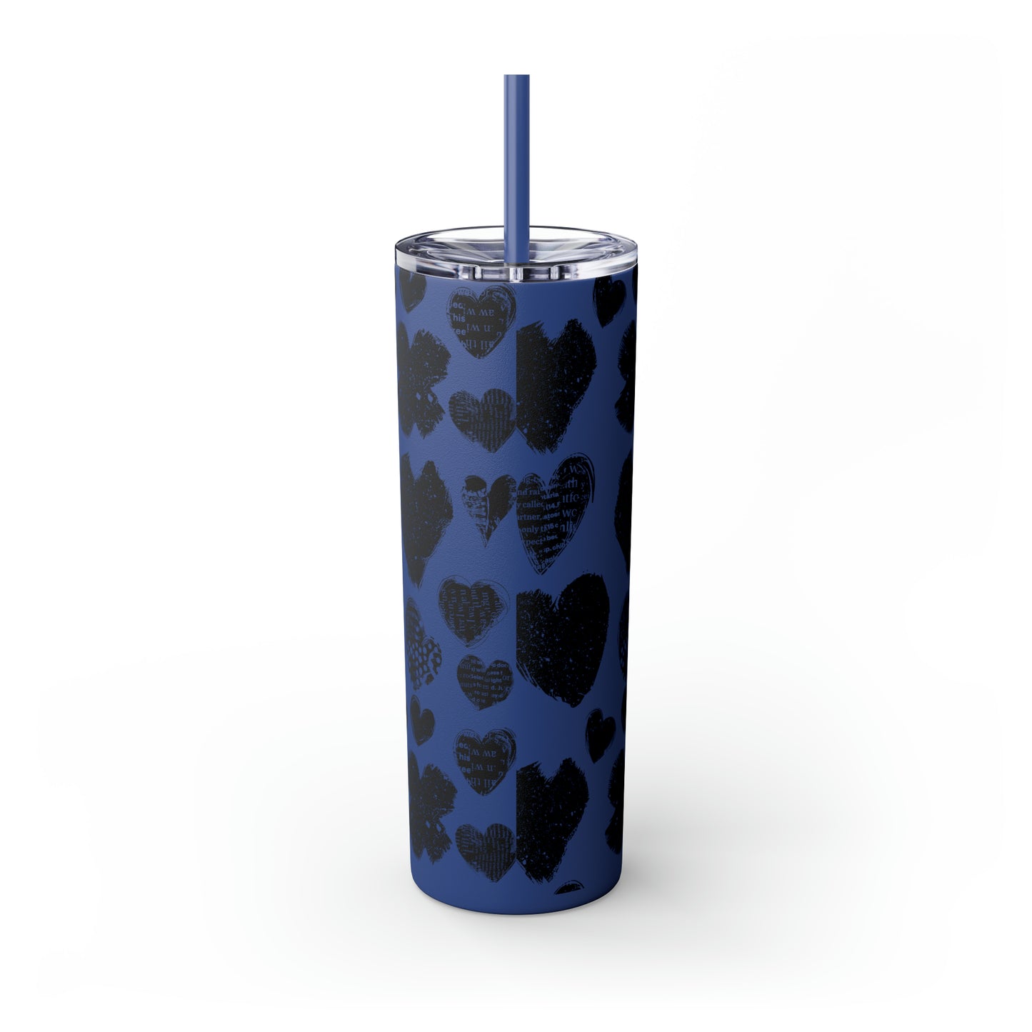 Black Heart Skinny Tumbler with Straw, 20oz