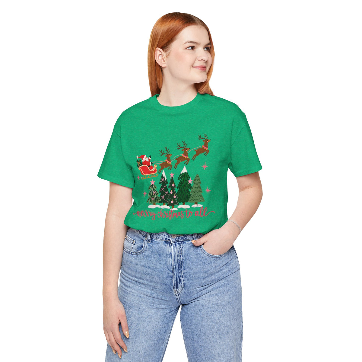 Christmas Tee - 'Merry Christmas to All' Santa Sleigh & Reindeer Holiday T-Shirt