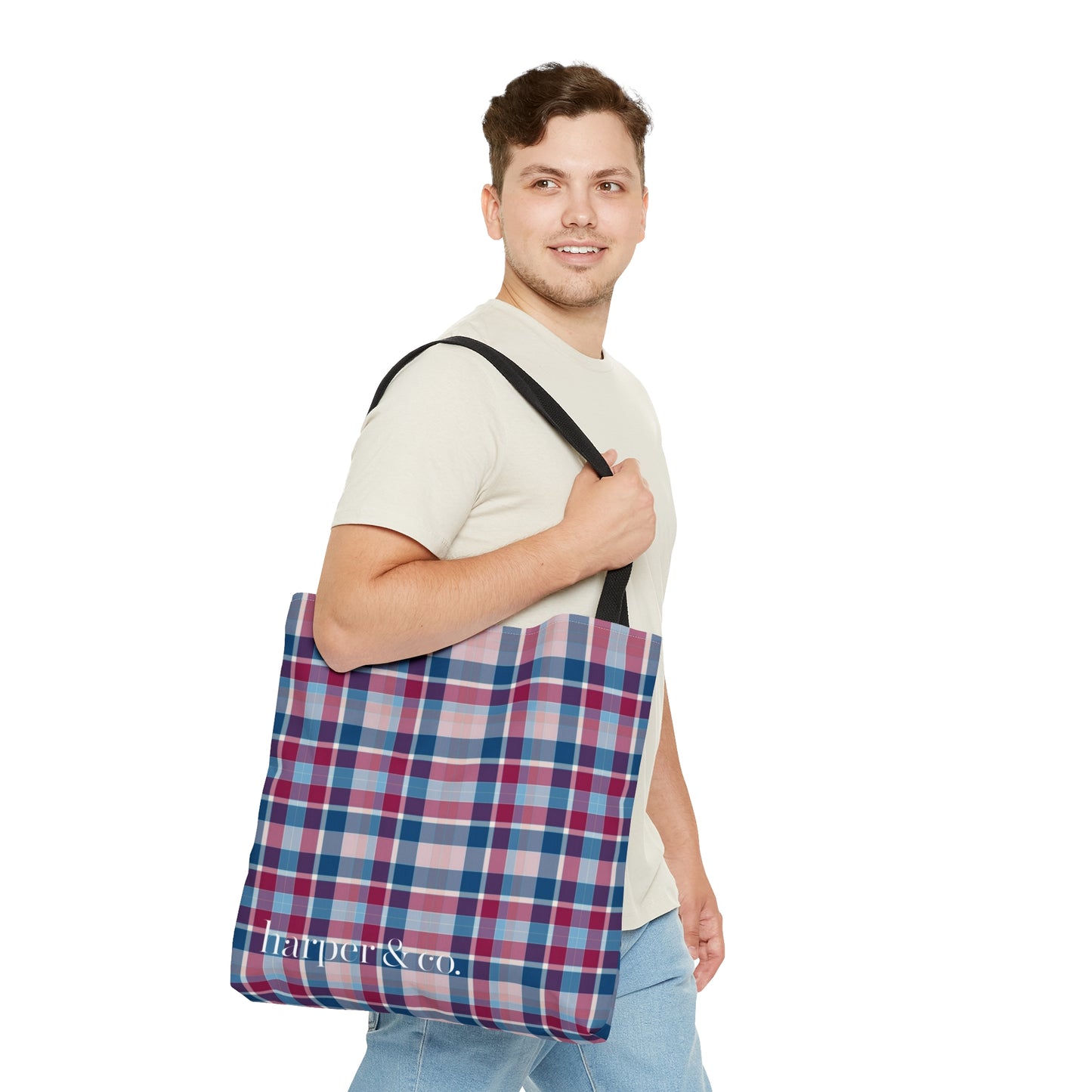 Navy Plaid Tote Bag