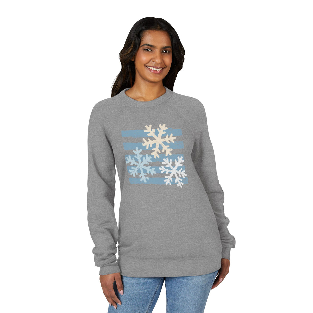 Snowflake Stripes Sweatshirt — Cozy Winter Crewneck for Holiday & Everyday Wear
