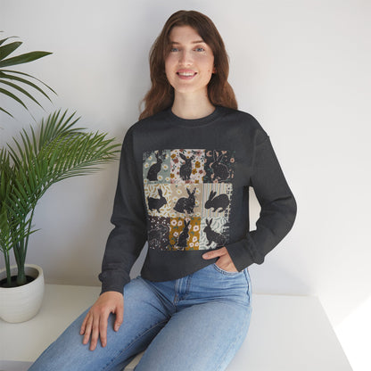 Boho Rabbit Silhouette Patchwork Sweatshirt — Floral Bunny Crewneck
