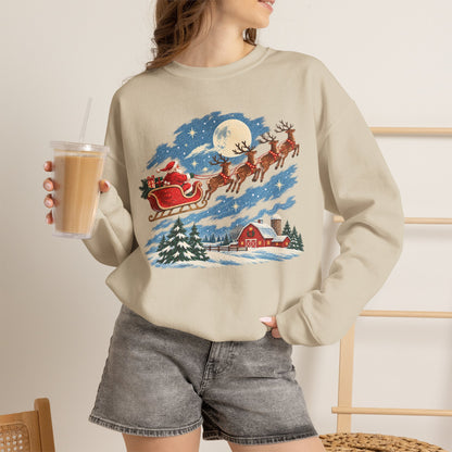 Christmas Santa Sleigh Night Sky Farm Sweatshirt