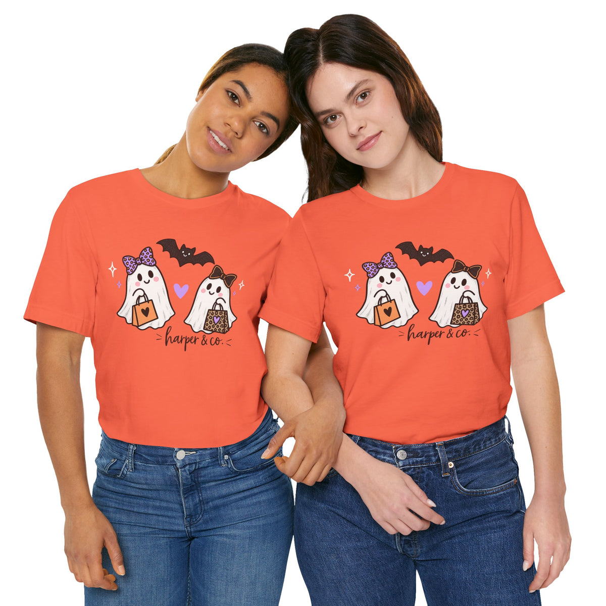 Cute Halloween Ghosts T-Shirt — Trick-or-Treating Ghosts with Bats & 'harper & co.'
