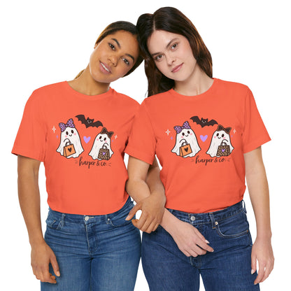 Cute Halloween Ghosts T-Shirt — Trick-or-Treating Ghosts with Bats & 'harper & co.'