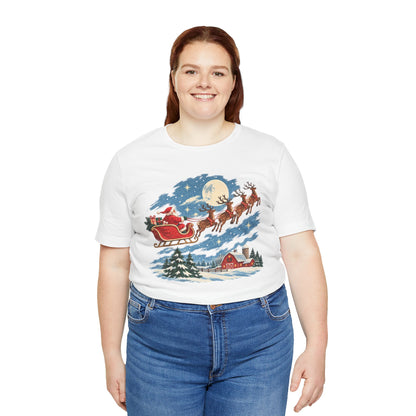 Christmas Tee — Santa Sleigh over Snowy Farm Holiday T‑Shirt