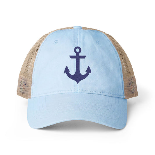 Blue Anchor Embroidered Women's Washed Mesh-Back Ball Cap