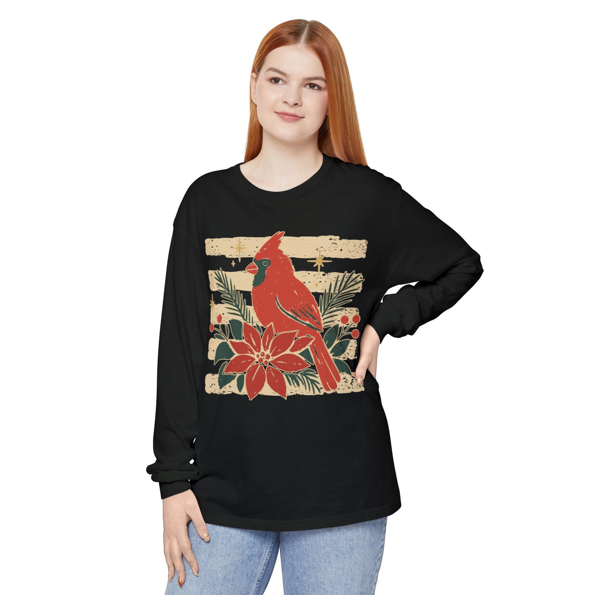 Cardinal & Poinsettia Long Sleeve Tee