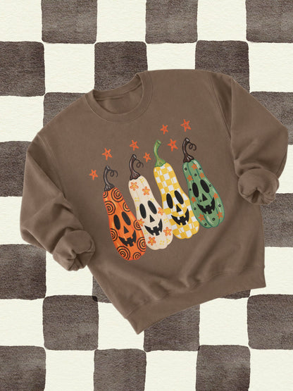 Retro Fall Pumpkins Graphic Crewneck Sweatshirt