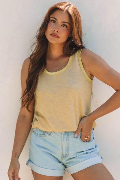 Tan Metallic Sheen Edge Scoop Neck Tank Top