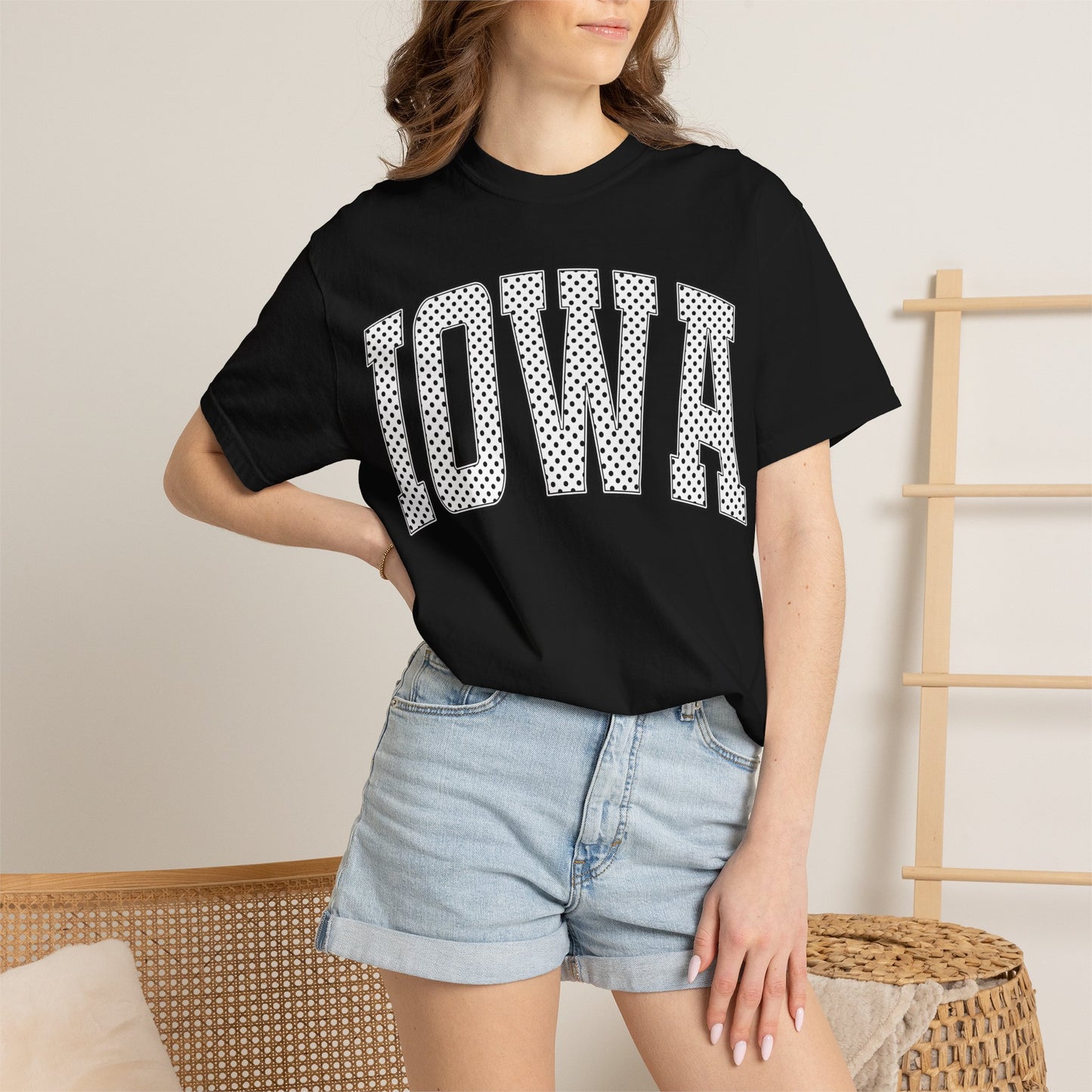 Iowa Retro Polka Dot Mesh Lettering Color Comfort T-Shirt