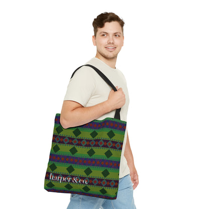 Green Aztec Stripe Tote Bag