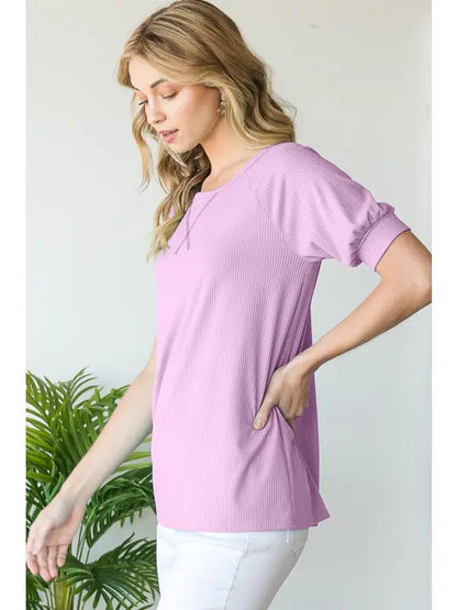 Heimish Puff Sleeve Solid Ribbed Top