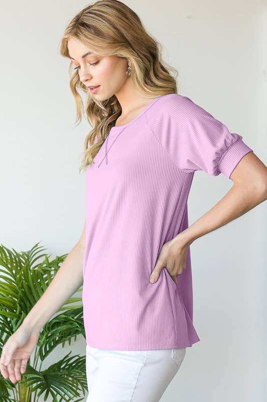 Heimish Puff Sleeve Solid Ribbed Top