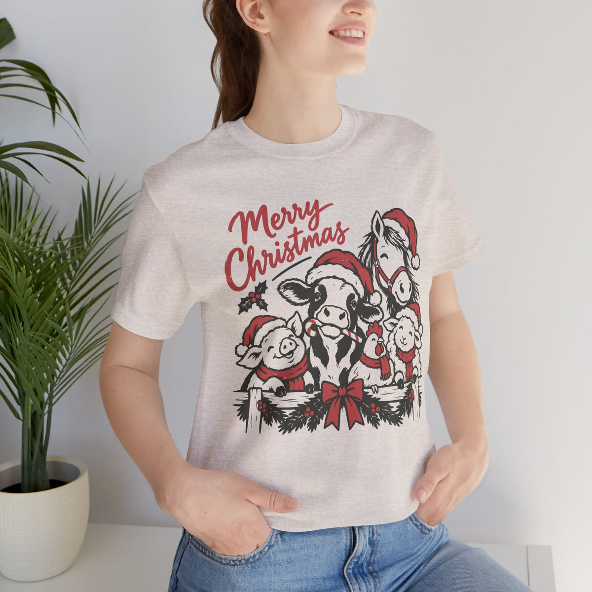 Merry Christmas Farm Animals Graphic Tee