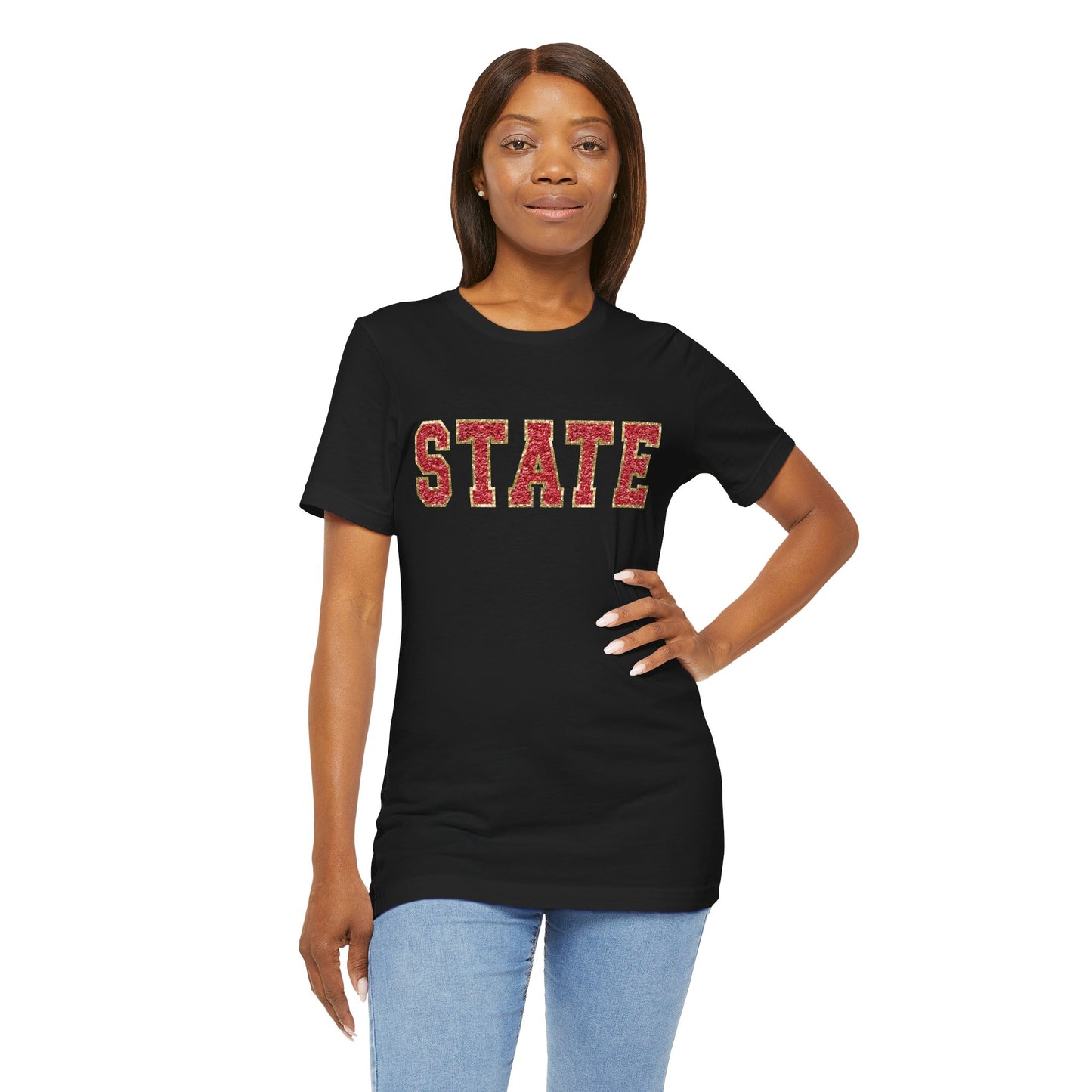 State Faux Chenille Varsity Letter Unisex Soft Style T-Shirt