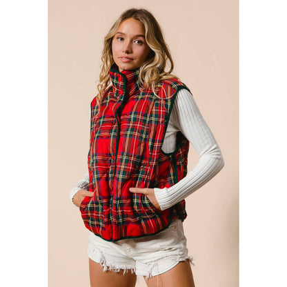 BiBi Vintage Christmas Puff Plaid Quilted Vest