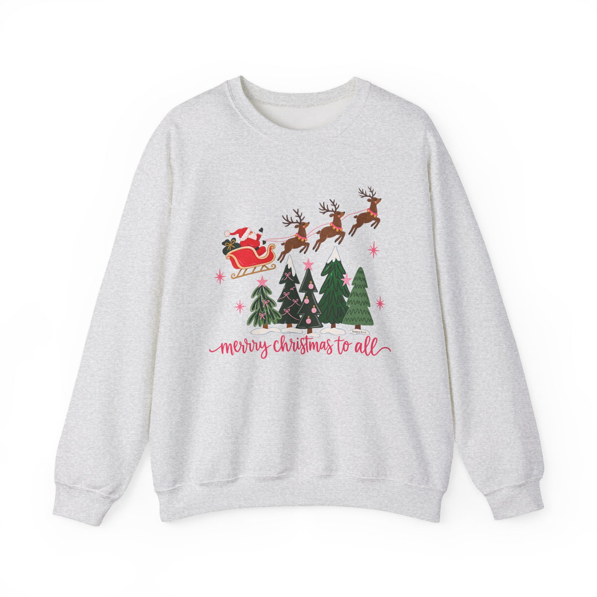 Christmas Crewneck Sweatshirt — "Merry Christmas to All" Santa & Reindeer Holiday Sweatshirt