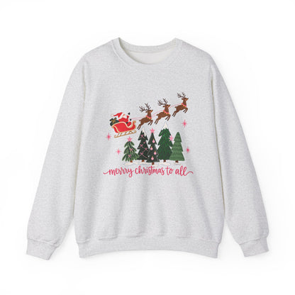 Christmas Crewneck Sweatshirt — "Merry Christmas to All" Santa & Reindeer Holiday Sweatshirt