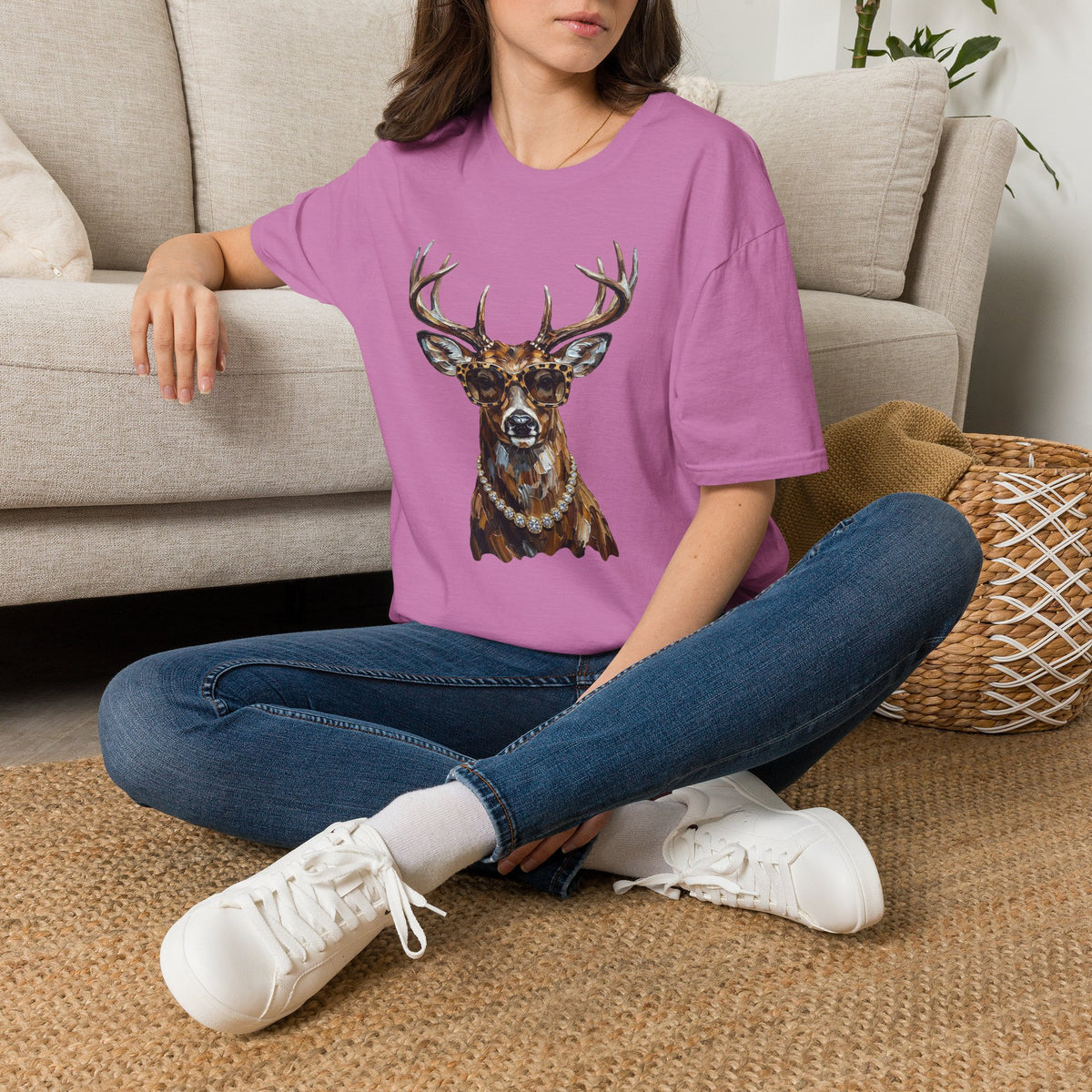 Glam Deer Head Graphic T-Shirt — Rustic Buck Wildlife Tee