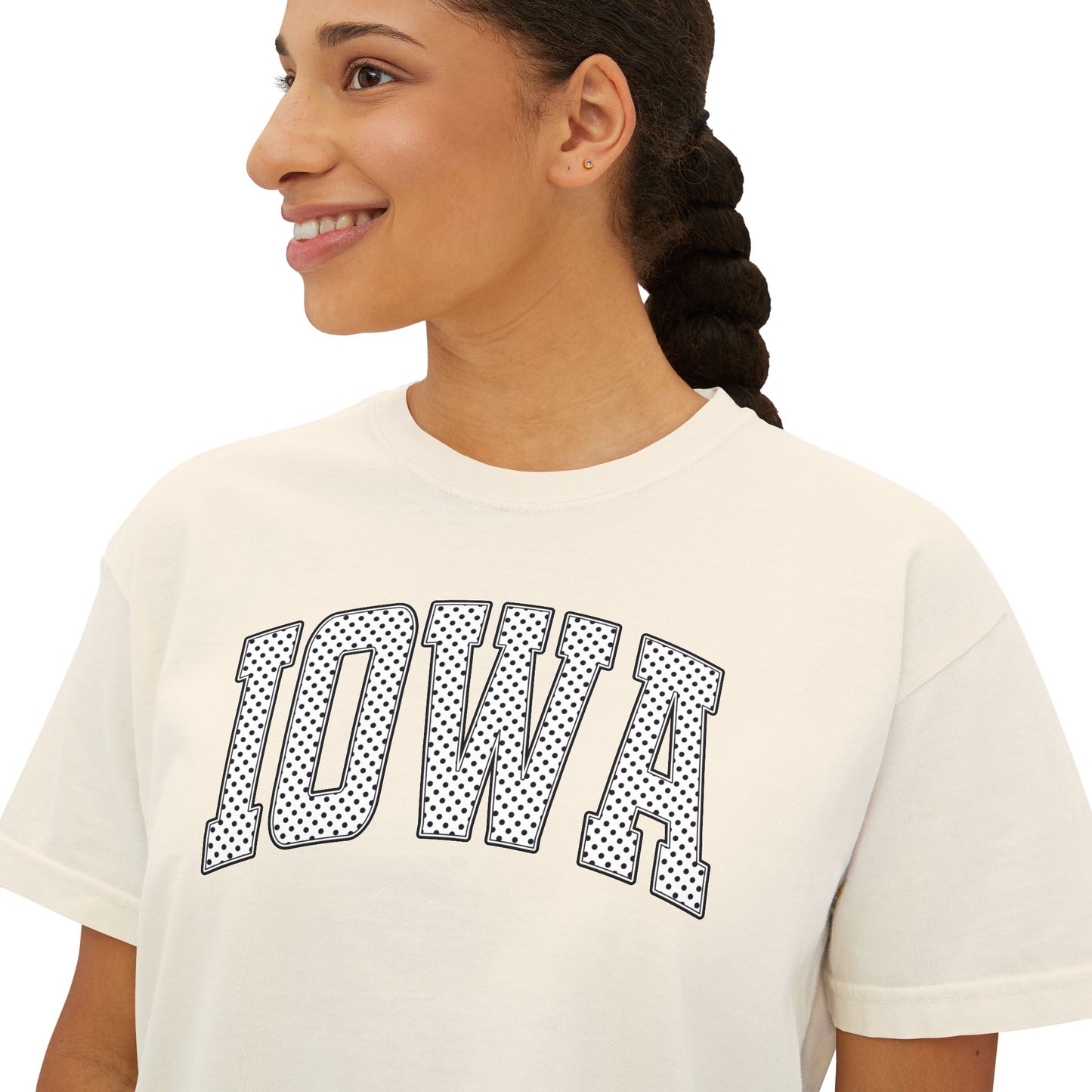 Iowa Boxy Tee — Women's Cropped College Graphic T-Shirt