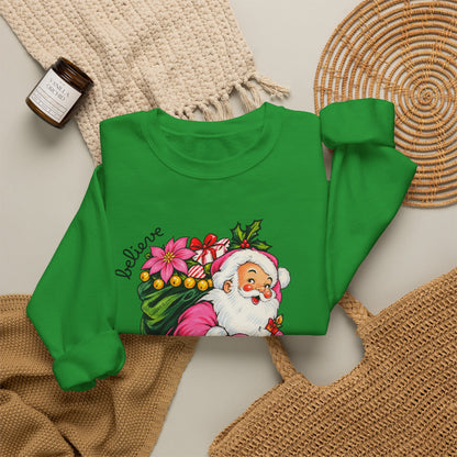 Vintage Floral Santa Sweatshirt – Believe Christmas Crewneck