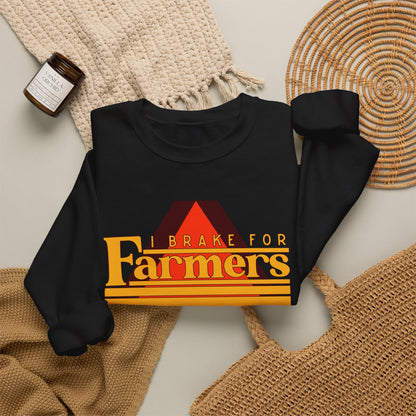 Farmers Crewneck Sweatshirt — 'I Brake for Farmers' Retro Farm Crew