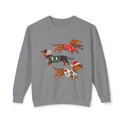 Dachshund Trio Christmas Sweatshirt — Festive Wiener Dogs in Holiday Sweaters